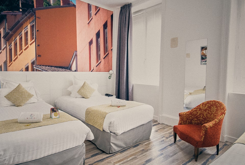 photo d'une chambre twin dans notre hôtel 3 étoiles à Lyon Le Simplon
